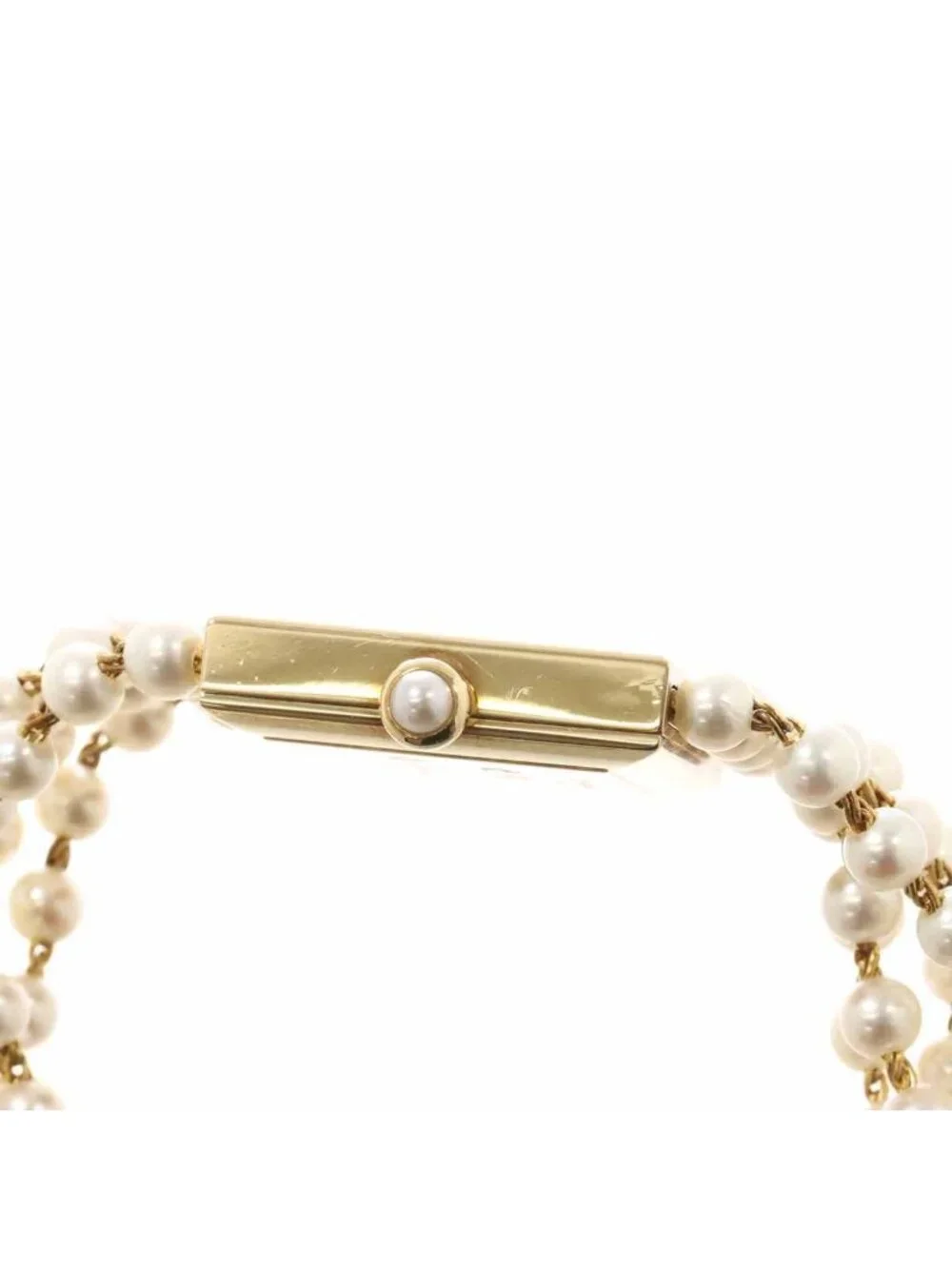 Chanel Mademoiselle Pearl Bracelet L Watch White 18K Yellow Gold Quartz